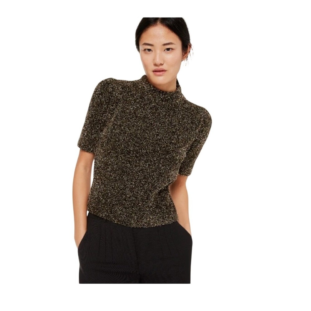 Kate Spade Dashing Beauty Metallic Textured Sweater Black Gold Knit XL